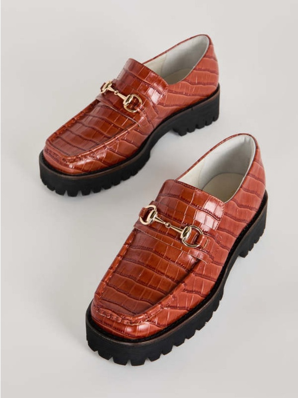 Anthropology Intentionally Blank Red Croc-Embossed Leather Chunky Loafers size 8